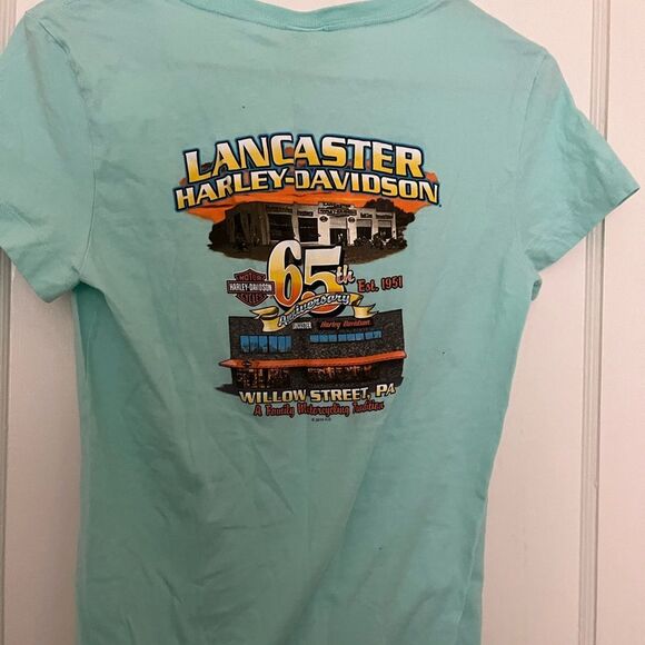 Harley Davidson Teal V-Neck T-Shirt - Picture 4 of 4